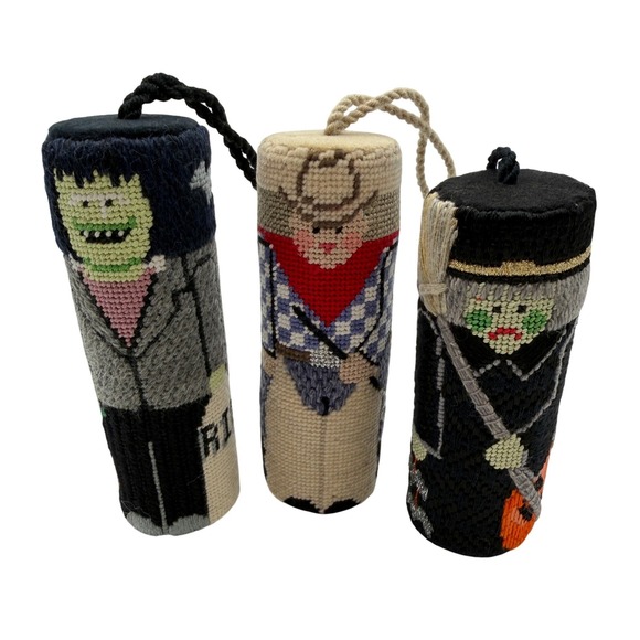 Handmade Other - Needlepoint handmade Halloween hanging ornaments cylinder decor Frankenstein